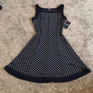 Chaps navy polka dot dress